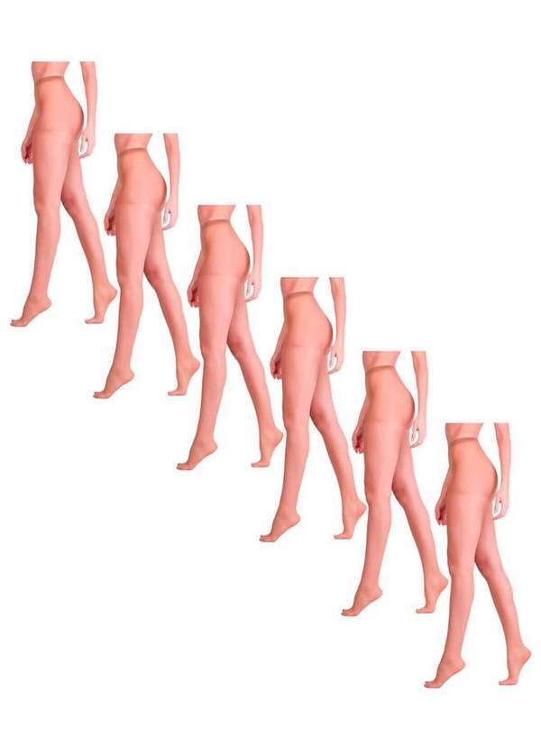 Lupo - Kit com 6 Meias Calças Fio 15 Clássica Fina Loba 5760-001 Natural-Peach