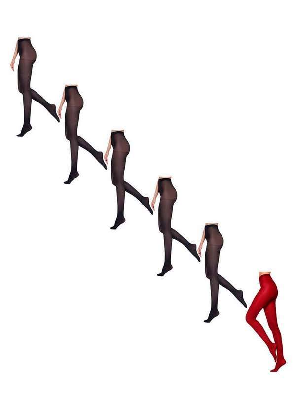 Lupo - Kit com 6 Meias Calças Fio 40 Opaca Loba 5830-001 Preto-Vermelho