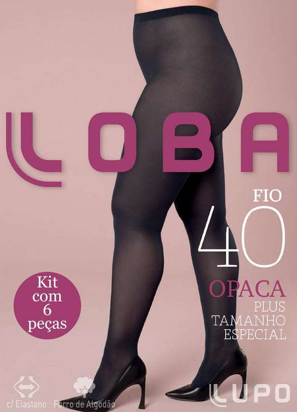 Lupo - Kit com 6 Meias Calças Fio 40 Opaca Plus Size Loba 5837-001 999-Preta 2