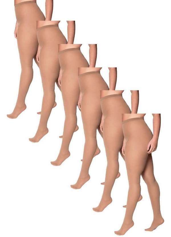 Lupo - Kit com 6 Meias Calças Fio 40 Opaca Plus Size Loba 5837-001 Pó-De-Arroz