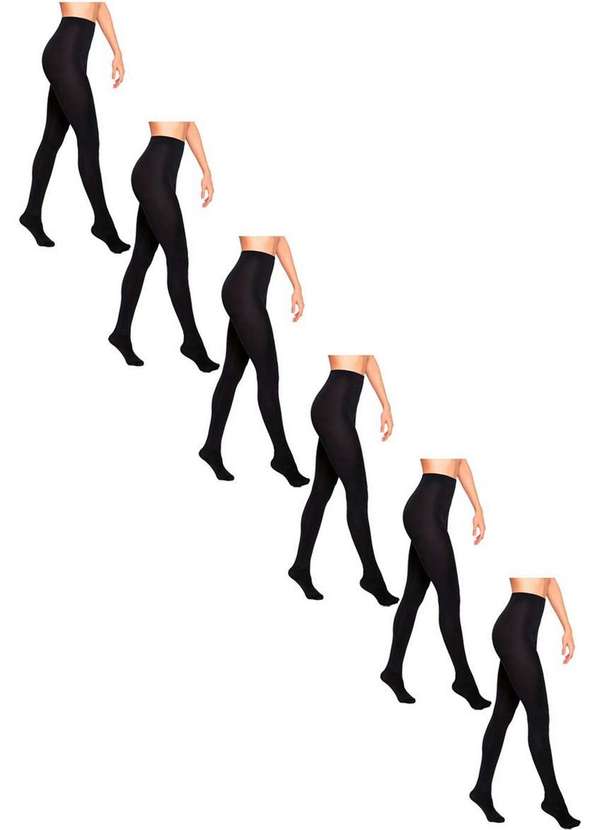 Lupo - Kit com 6 Meias Calças Fio 80 Opaca Loba 5858-001 Preto