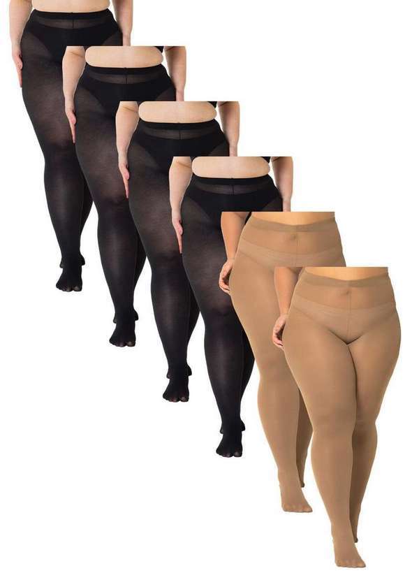 Trifil - Kit com 6 Meias Calças Fio 80 Opaca Trifil 6100 Plus Size Preto-Natural