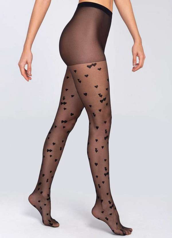 Lupo - Meia Calça Fio 15 Corações Loba 5758-001 9990-Preto