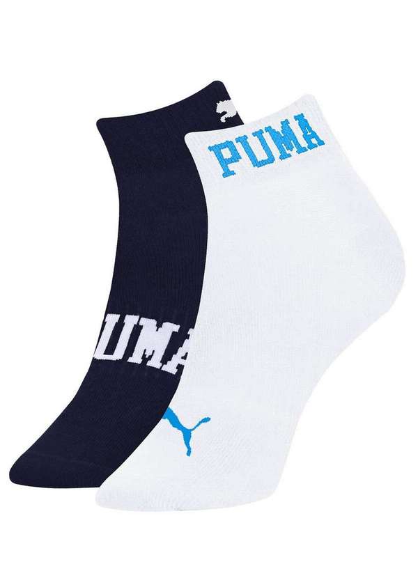 Puma - Kit 2 pares de Meias Esportiva Cano Curto Puma 4595-001 978-Branco-Marinho