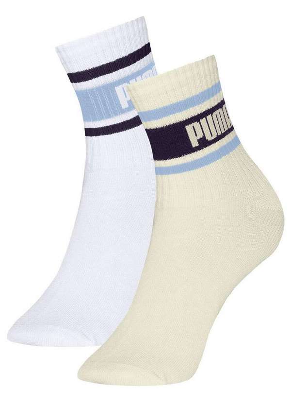 Puma - Kit 2 pares de Meias Esportiva Cano Médio Puma 4970-001 992-Branco-Marfim