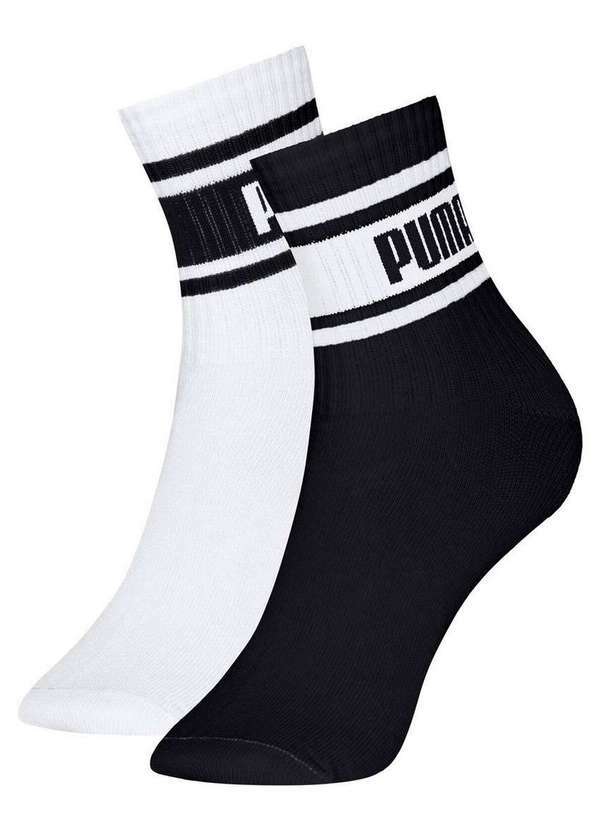 Puma - Kit 2 pares de Meias Esportiva Cano Médio Puma 4970-001 991-Branco-Preto