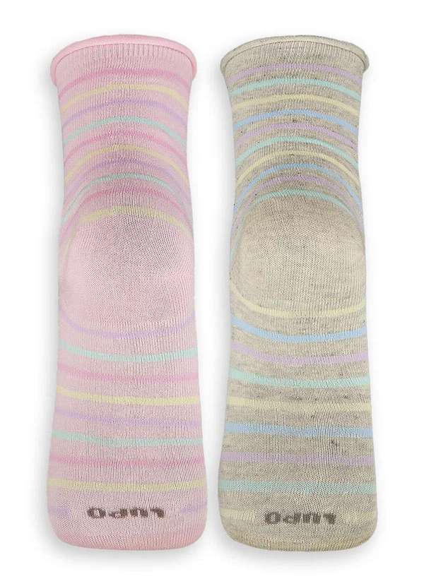 Lupo - Kit 2 pares de Meias sem Punho Cano Médio Lupo 4421-088 0903-Rosa-Bege 2