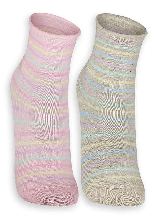 Lupo - Kit 2 pares de Meias sem Punho Cano Médio Lupo 4421-088 0903-Rosa-Bege 3