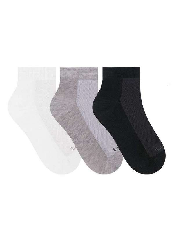 Selene - Kit 3 pares de Meias Cano Curto Selene 4835-001 999-Branco-Cinza-Mescla-Preto