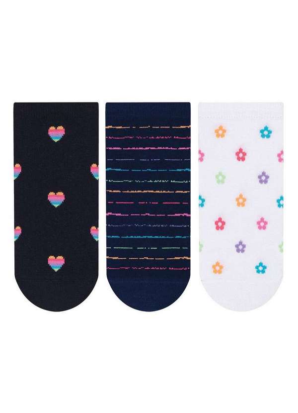 Selene - Kit 3 pares de Meias Cano Curto Selene 7360-001 999-Preto-Marinho-Branco