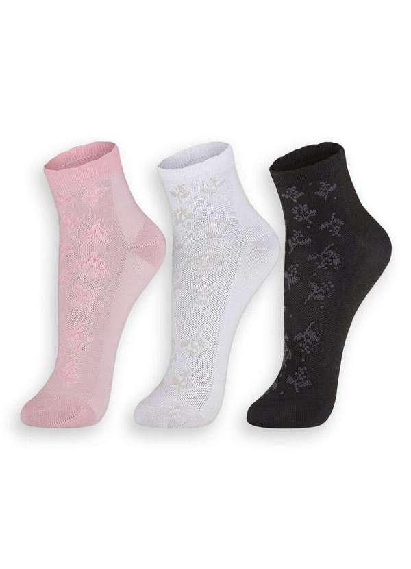 Lupo - Kit 3 pares de Meias Cano Médio Lupo 4570-889 0922-Rosa-Branca-Preto