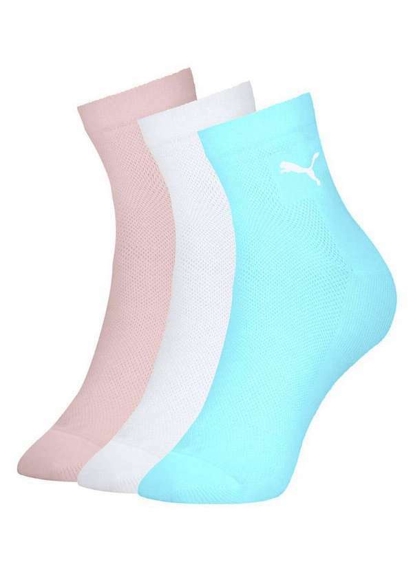 Puma - Kit 3 pares de Meias Cano Médio Puma 4740-001 979-Rosa-Chá-Branco-Piscina