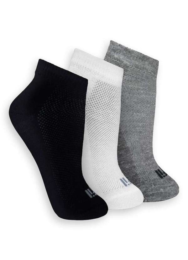 Trifil - Kit 3 pares de Meias Esportiva Cano Curto Trifil 8014 0901-Preto-Branco-Mescla