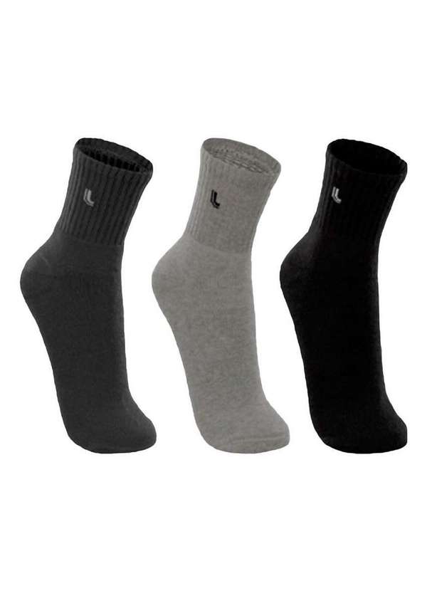 Lupo - Kit 3 pares de Meias Esportiva Cano Médio Lupo 3148-089 0902-Chumbo-Cinza-Preto