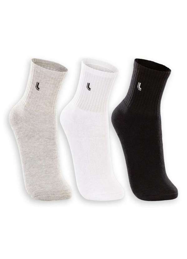 Lupo - Kit 3 pares de Meias Esportiva Cano Médio Lupo 3148-089 0903-Cinza-Branco-Preto