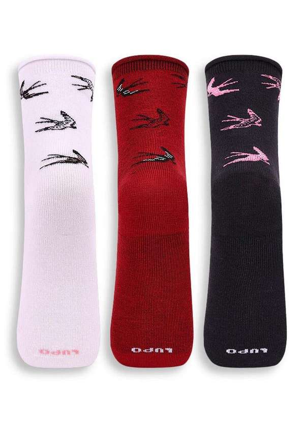 Lupo - Kit 3 pares de Meias sem Punho Cano Médio Lupo 4421-089 0929-Branco-Vinho-Preto 2