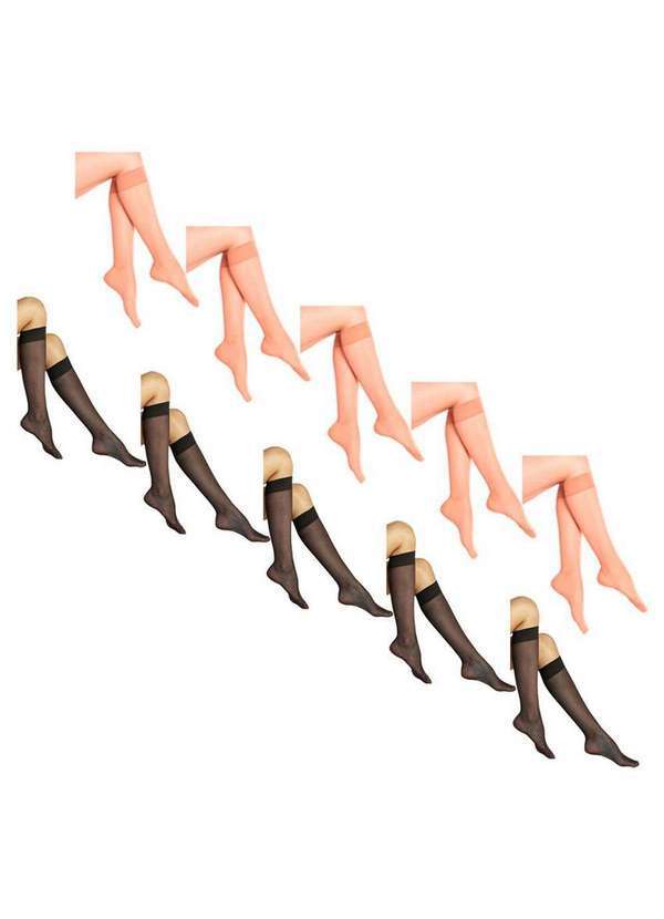 Lupo - Kit 10 pares de Meias 3/4 Fio 15 com Elastano Loba 5540-001 Natural-Peach-Preto