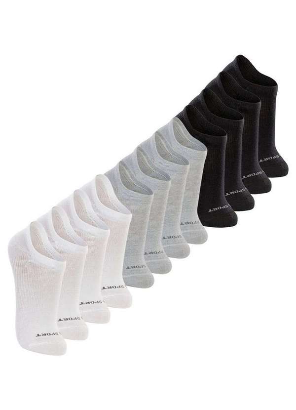 Lupo - Kit 12 pares de Meias Esportiva Invisível Lupo 3170-089 Branco-Cinza-Preto