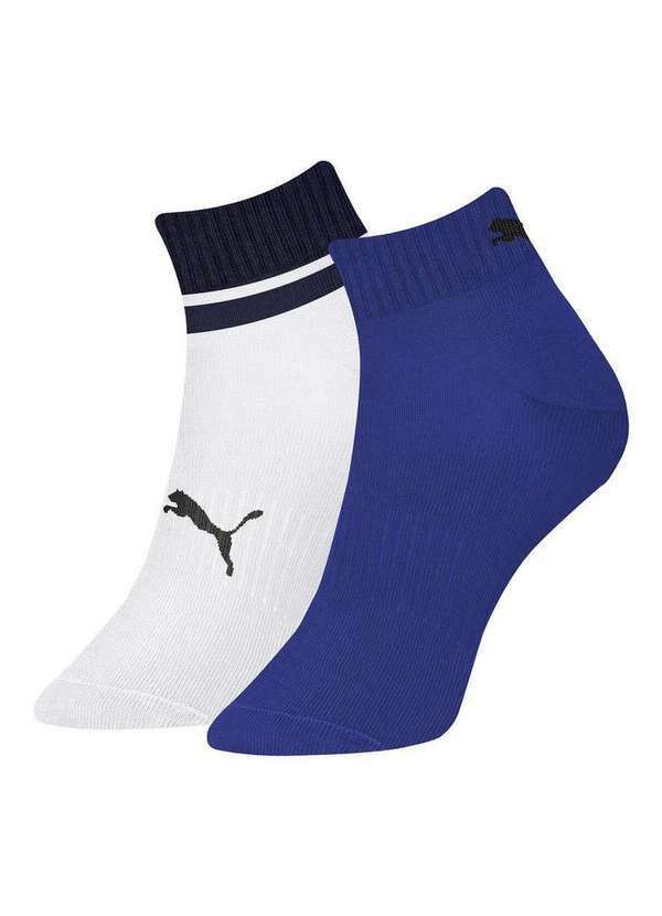 Puma - Kit 2 pares de Meias Esportiva Cano Curto Puma 4595-001 997-Branco-Azul