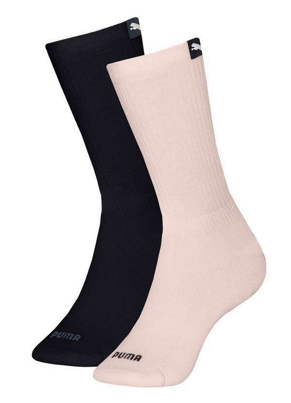 Puma - Kit 2 pares de Meias Esportiva Cano Longo Puma 4890-002 996-Preto-Rosa-Chá