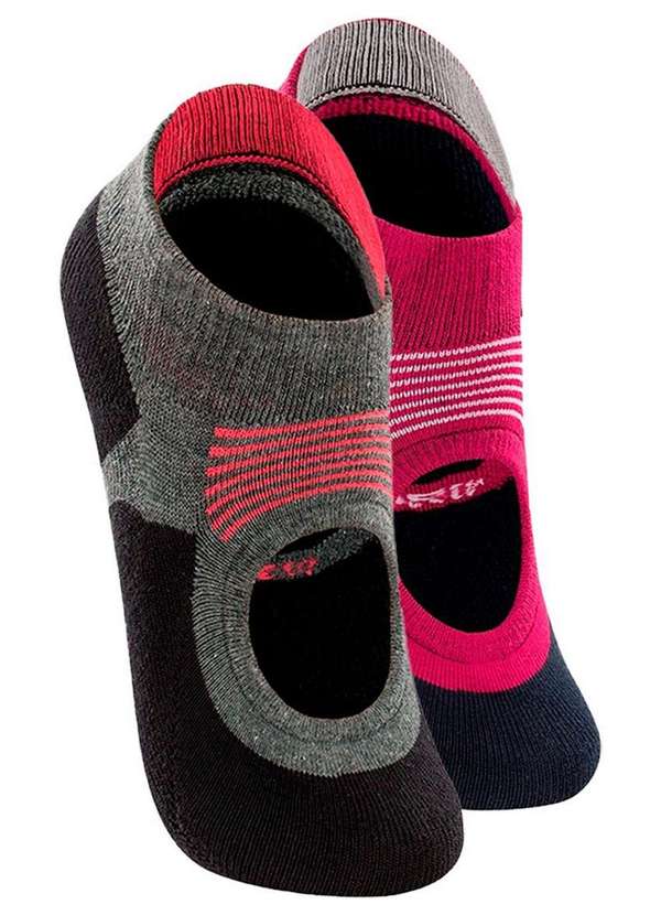 Lupo - Kit 2 pares de Sapatilhas Antiderrapante Pilates Lupo 3286-002 Cinza-Chumbo-Cereja