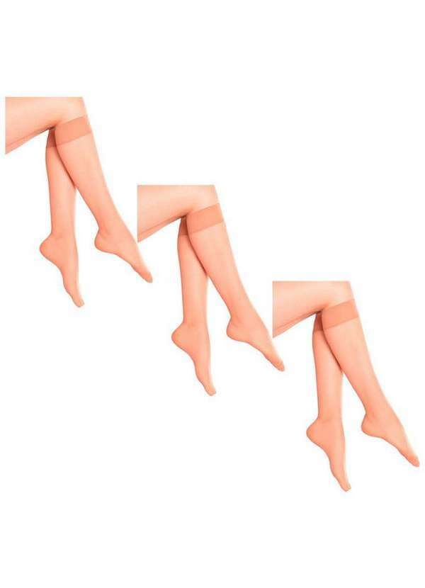 Lupo - Kit 3 pares de Meias 3/4 Fio 15 com Elastano Loba 5540-001 Natural-Peach