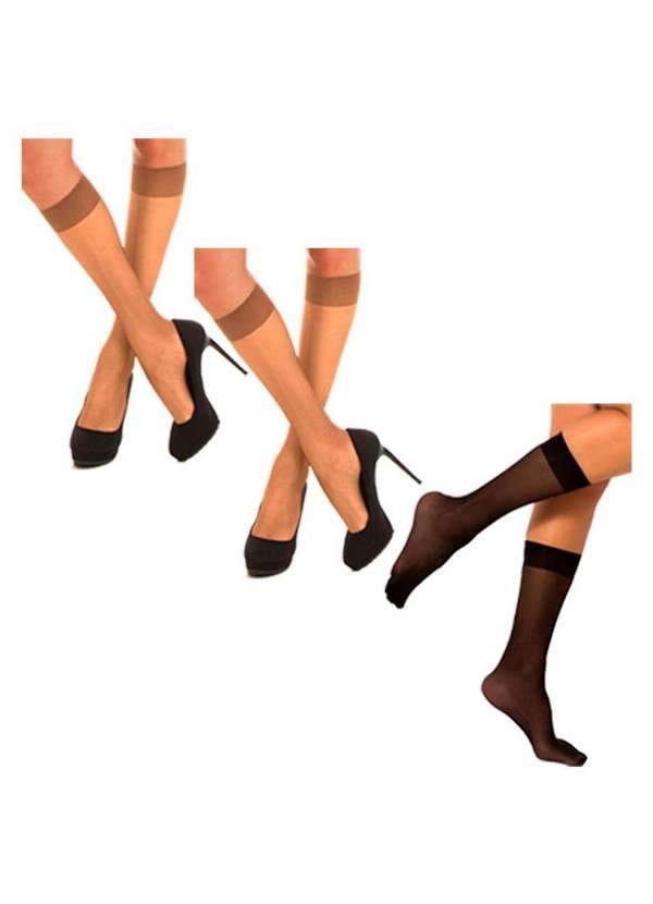 Trifil - Kit 3 pares de Meias 3/4 Fio 20 Trifil 6106 Natural-Preto