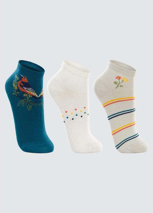 Lupo - Kit 3 pares de Meias Cano Curto Lupo 4535-889 0901-Prisma-Off-White-Lunar-Grey