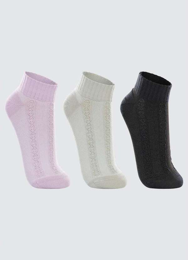 Lupo - Kit 3 pares de Meias Cano Curto Lupo 4535-889 0904-Lavanda-Lunar-Grey-Preta