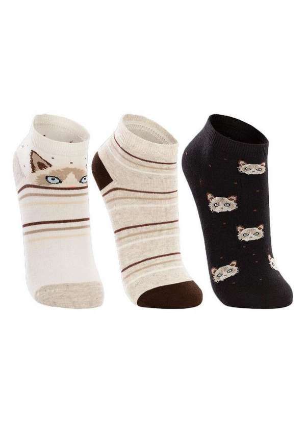 Lupo - Kit 3 pares de Meias Cano Curto Lupo 4535-889 0910-Off-White-Mescla-Areia-Preto