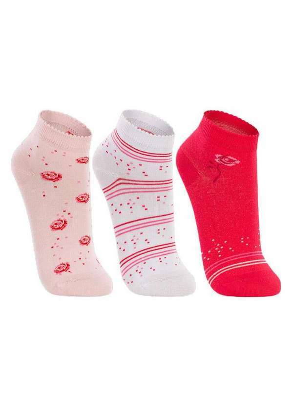 Lupo - Kit 3 pares de Meias Cano Curto Lupo 4535-889 0911-Rosa-Branco-Candy