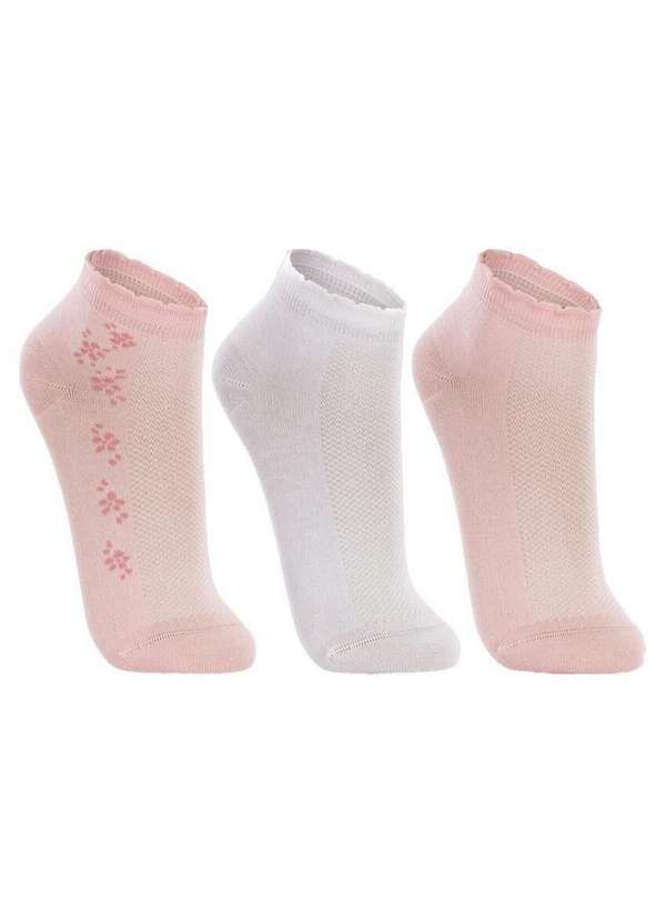 Lupo - Kit 3 pares de Meias Cano Curto Lupo 4535-889 0915-Rosa-Branco