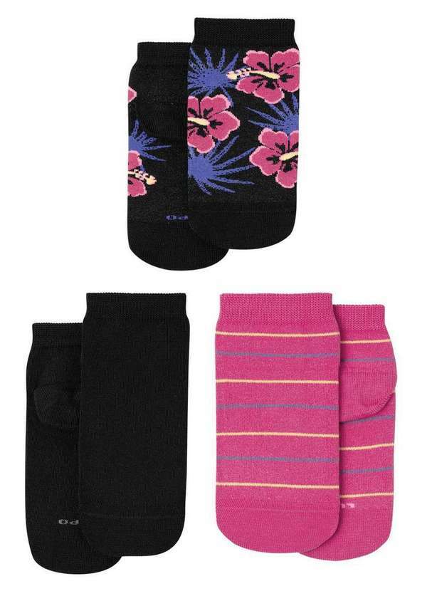 Lupo - Kit 3 pares de Meias Cano Curto Lupo 4535-989 0979-Preto-Rosa-Frutti