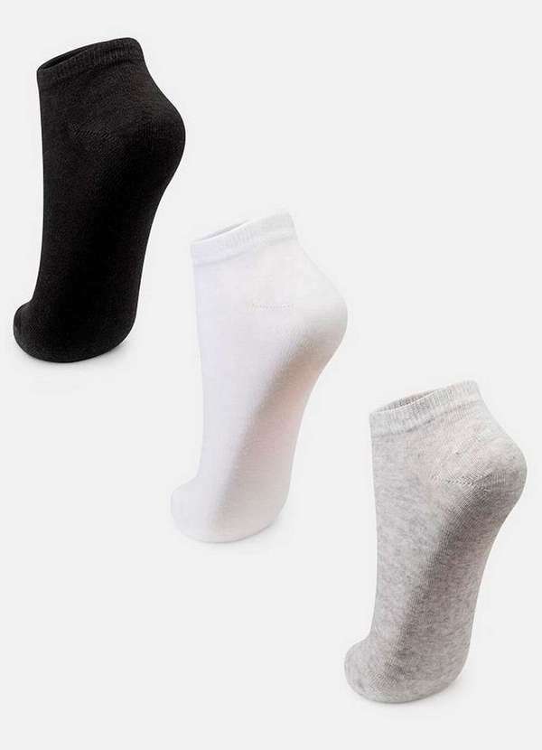 Puket - Kit com 3 Meias Cano Curto Puket 8547 3172-101-Branco-Mescla-Preto