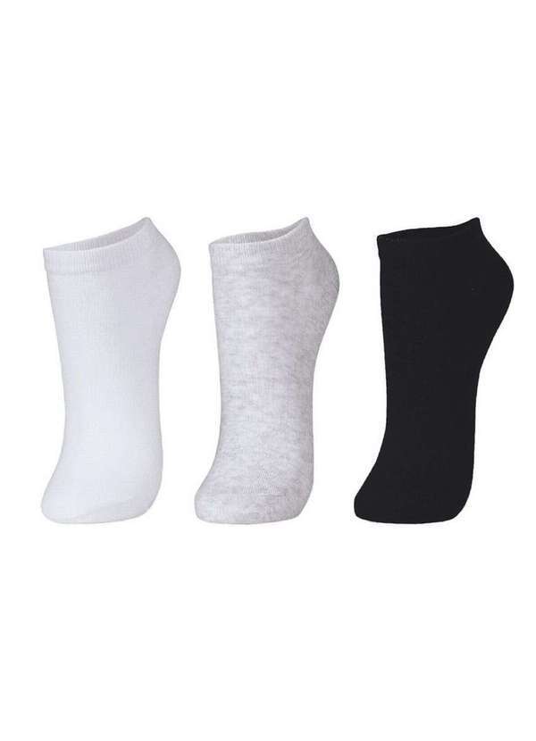 Puket - Kit com 3 Meias Cano Curto Puket 85471 4372-101-Branca-Cinza-Preta