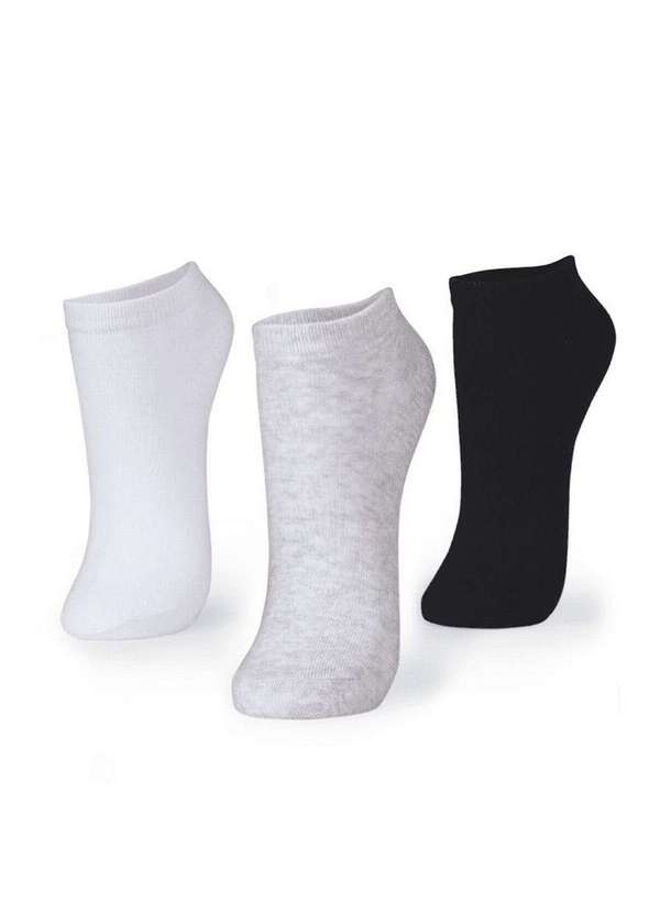 Puket - Kit com 3 Meias Cano Curto Puket 8548 3605-101-Branco-Mescla-Preto