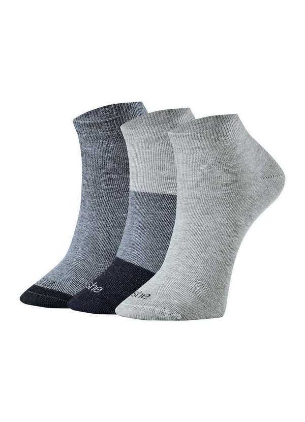 She - Kit 3 pares de Meias Cano Curto She 286.14 Pt00-Preto-Chumbo-Cinza