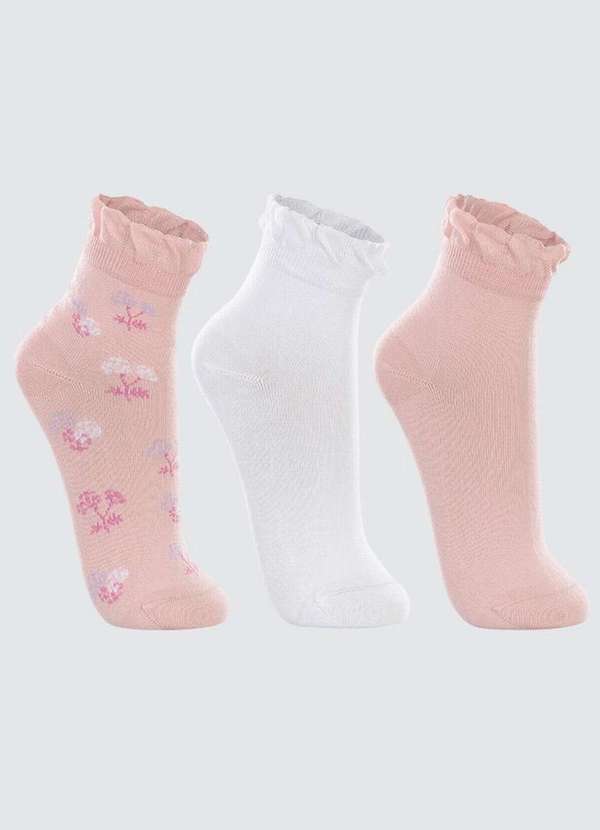 Lupo - Kit com 3 Meias Cano Médio Lupo 4570-889 0906-Rosa-Branca