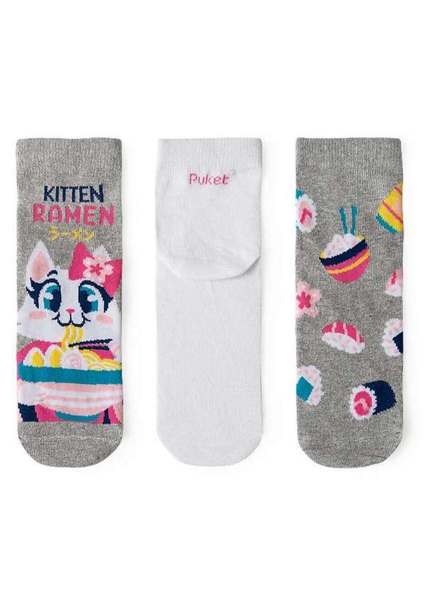Puket - Kit com 3 Meias Cano Médio Puket 7201 4288-100-Mescla-Branco-Mescla