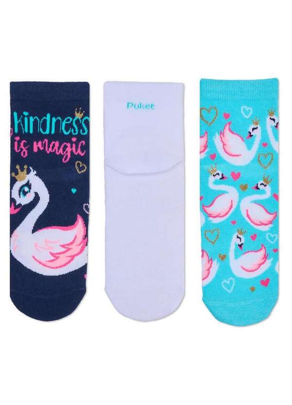 Puket - Kit com 3 Meias Cano Médio Puket 7201 5472-100-Marinho-Branco-Azul