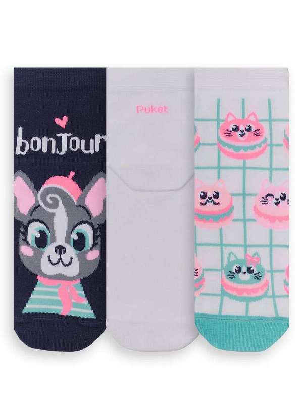 Puket - Kit com 3 Meias Cano Médio Puket 7201 5677-100-Marinho-Branco