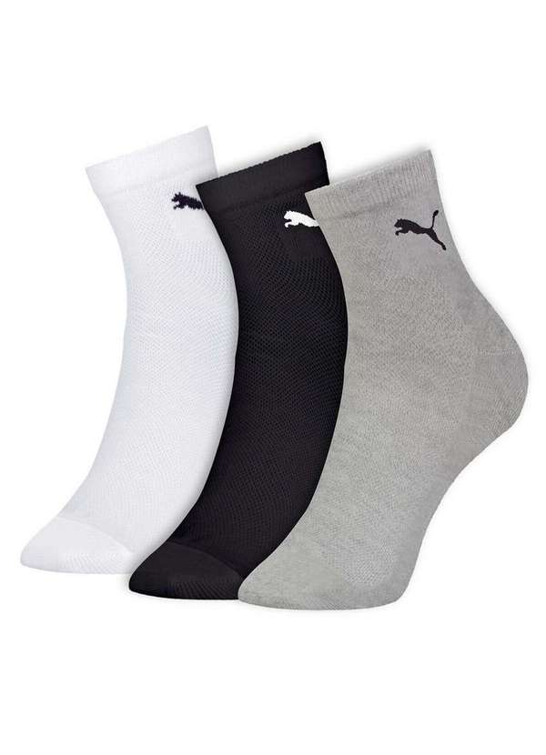 Puma - Kit 3 pares de Meias Cano Médio Puma 4740-001 997-Branco-Preto-Cinza-Mescla