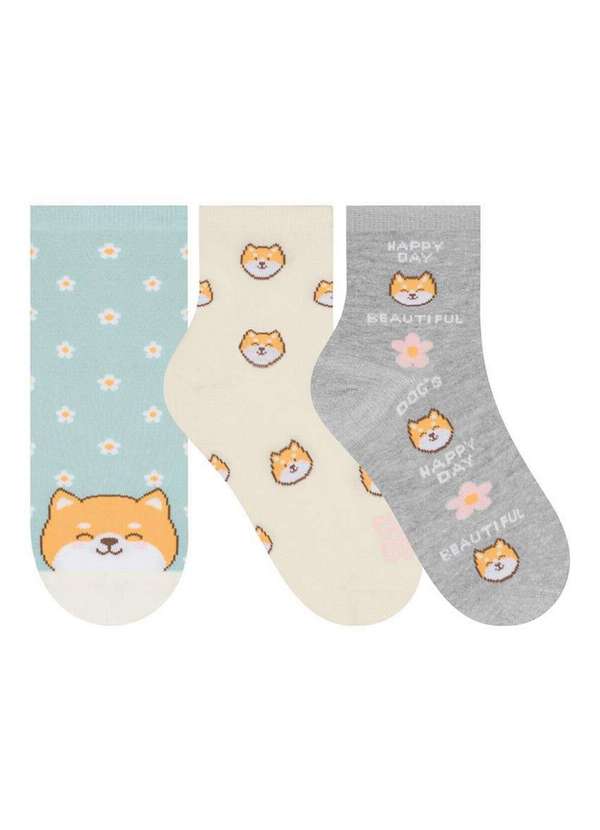 Selene - Kit 3 pares de Meias Cano Médio Selene 7740-001 997-Verde-Chá-Marfim-Cinza-Mescla