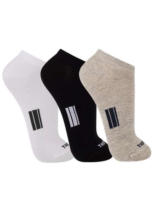Trifil - Kit 3 pares de Meias Esportiva Cano Curto Trifil 6234 0002-Branco-Mescla-Preto