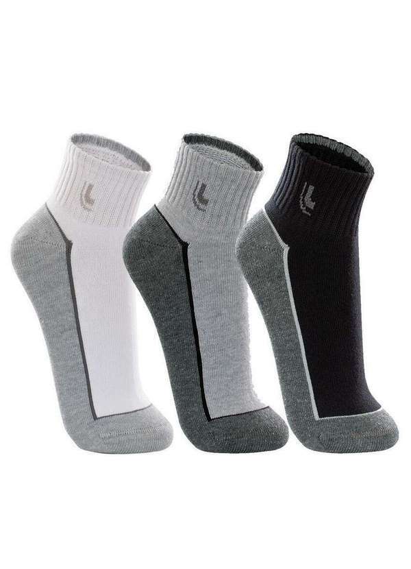 Lupo - Kit 3 pares de Meias Esportiva Cano Médio Lupo 3223-089 0905-Branco-Cinza-Preto