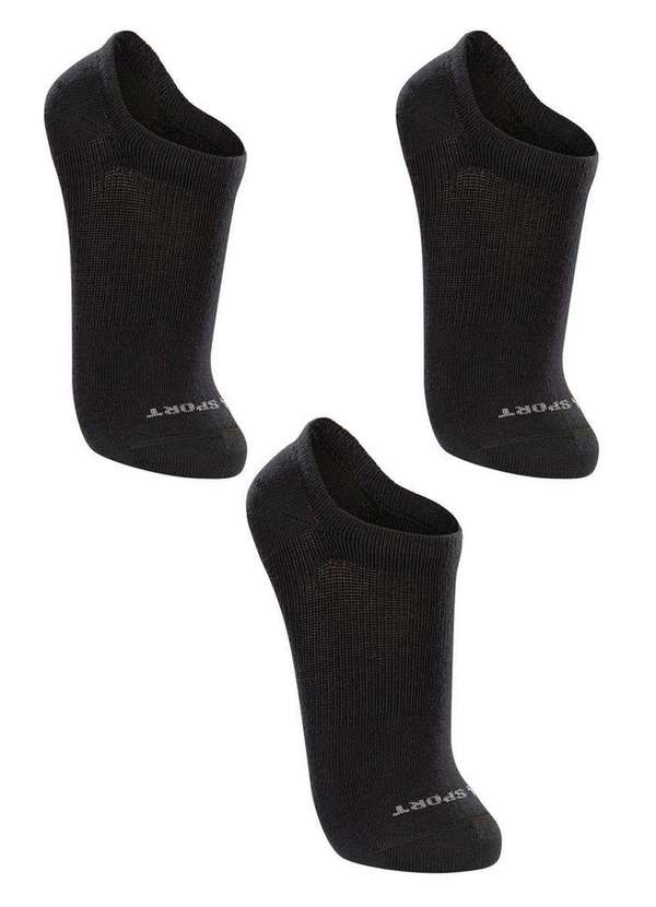 Lupo - Kit com 3 Meias Esportiva Invisível Lupo 3170-089 0901-Preto-Preto