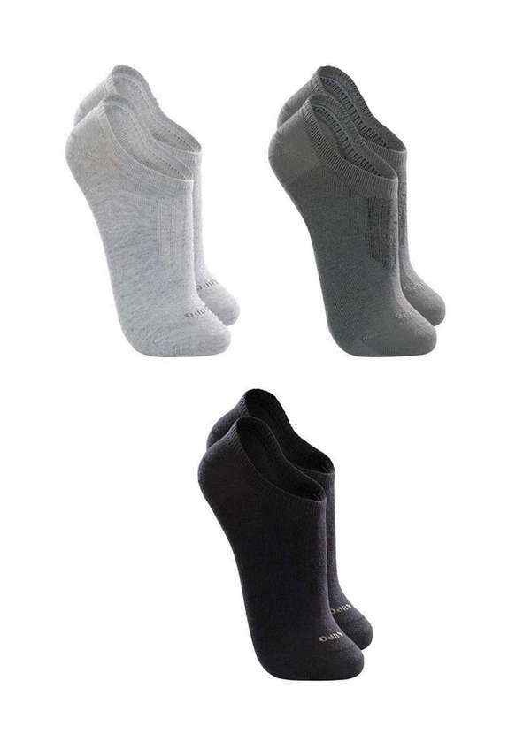 Lupo - Kit 3 pares de Meias Esportiva Invisível Lupo 3270-089 0942-Cinza-Chumbo-Preto