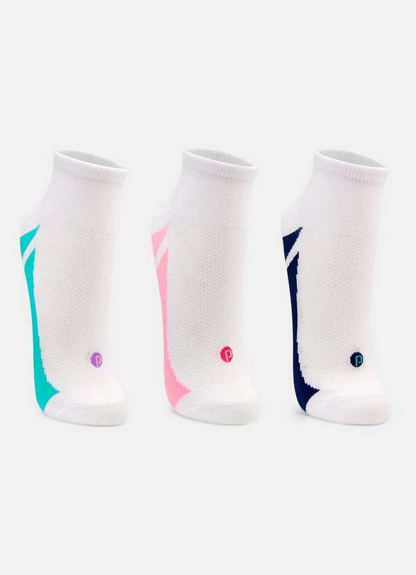 Puket - Kit 3 pares de Meias Esportiva Puket 8522 4233-100-Verde-Rosa-Marinho
