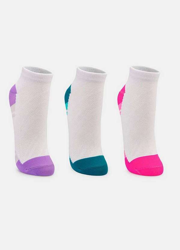 Puket - Kit com 3 Meias Esportiva Puket 8565 4230-100-Lilás-Verde-Rosa