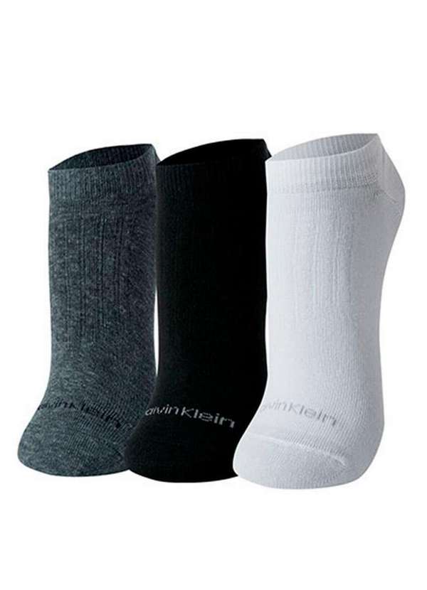 Calvin Klein - Kit 3 pares de Meias Invisível Calvin Klein C26.01 Cz06-Preto-Grafite-Branco